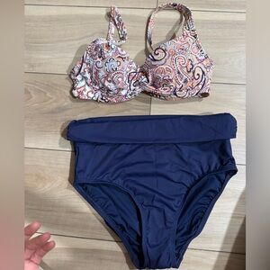 NWOT Lands' End Paisley and Navy Blue Bikini Set